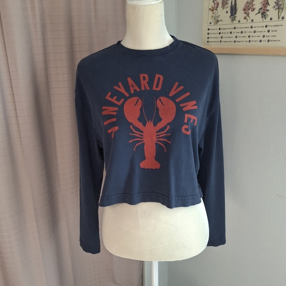Vineyard Vines Tops - Vineyard Vines Blue Long Sleeve Cropped T Shirt Lobster Logo Print Size XS